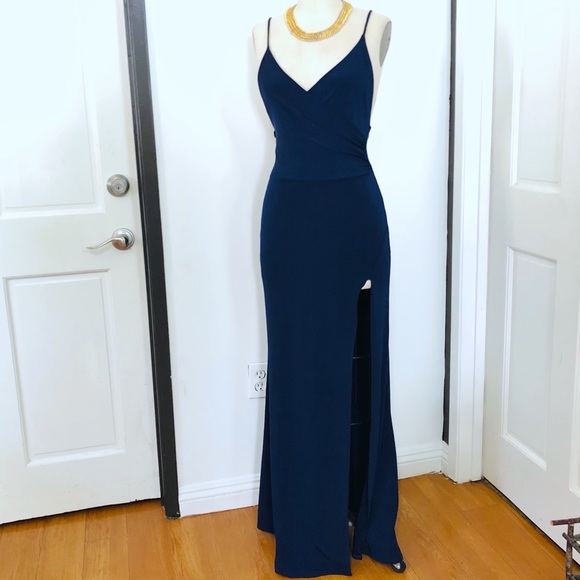 Fashion Nova Blue Open Slit Party Dress - Picture 2 of 9